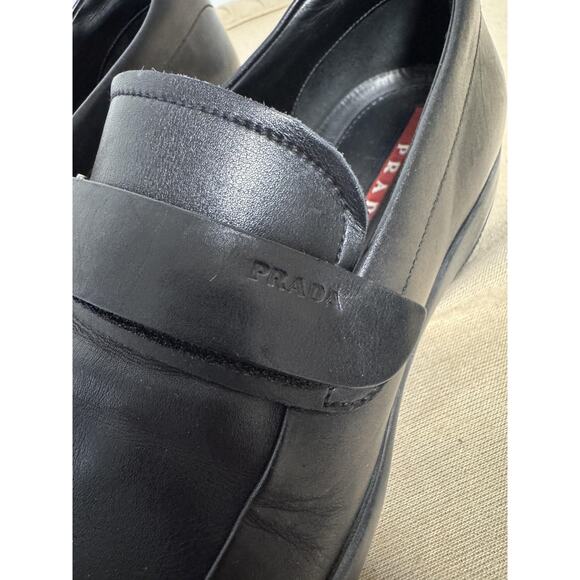 Prada Shoes Mens Size 8.5 Black Leather Loafers Slip On Dress Buckle 4P0327 main image 7